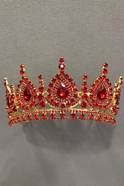 Hobigram إكسسوار شعر حجر كريستال أحمر داكن مع علبة معدنية هينا وتاج زفاف – إكسسوار زفاف – عروس