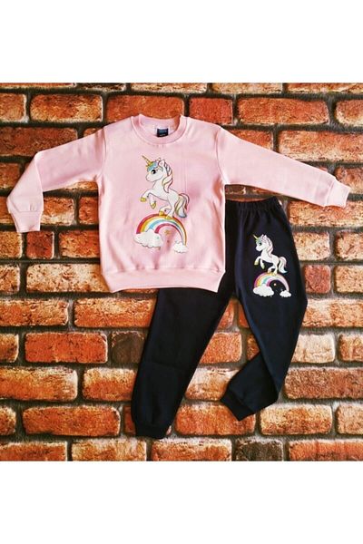 Micro Girl's Pink Pony Patterned Cotton Pajama Set