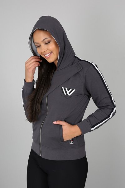 Banadamoda Antrasit Baskılı Göğüs Detaylı Kapüşonlu Fermuarlı Sweatshirt