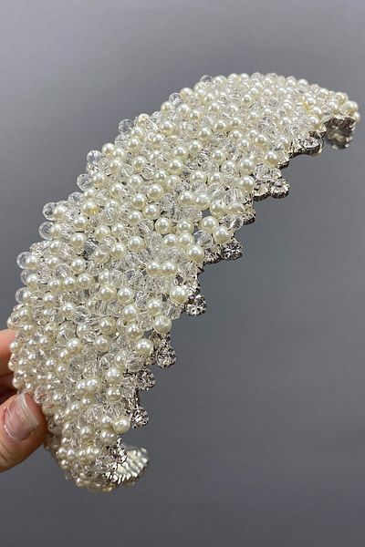 Hobigram إكسسوار شعر مخصص للعروس مصنوع من اللؤلؤ والأحجار الكريمة - إكسسوار للعروس، تصميم أنيق - إكسسوار للعروس