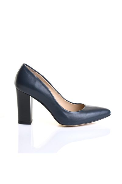 Sevim Ayakkabı Women's Genuine Leather Navy Blue Daily Heeled Shoes