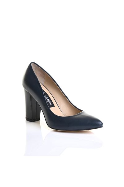 Sevim Ayakkabı Women's Genuine Leather Navy Blue Daily Heeled Shoes