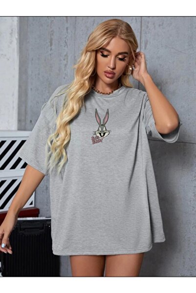 LOUİSA Unisex Oversize kroj siva majica Bugsbunny