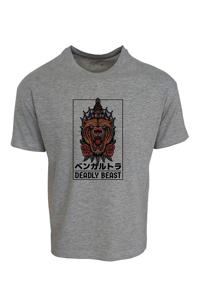Raf Coll Υπερμεγέθη Γκρι Melange Tiger Digital Printed T-shirt Compaq Combed Cotton