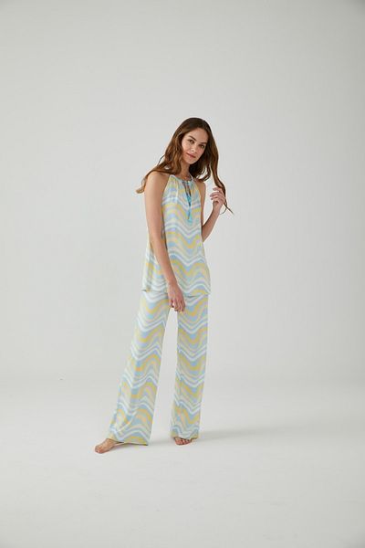 Pamuk & Pamuk Raglan Sleeve Blue Wave Patterned Trousers Set