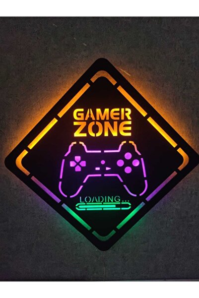 dekoraven Gamer Zone Led Işıklı Ahşap Tablo 2 Metre Kablolu (70x70cm)