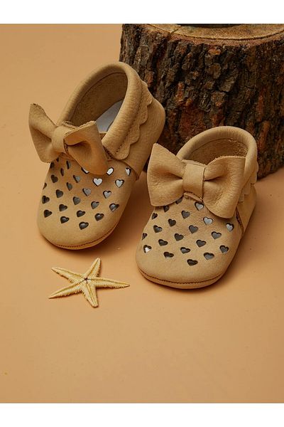 Deriza Genuine Leather Elastic Baby Heart Moccasin Mink