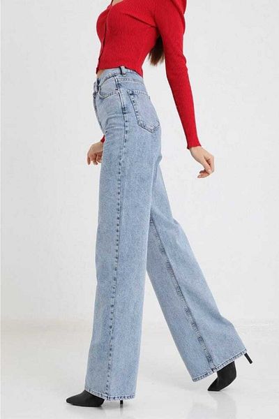 DRC trend Snow Wash Pantaloni largi din denim Blue Snow Lycra Palazzo
