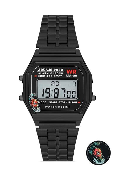 Aqua Di Polo 1987 Unisex Black Retro Mask Patterned Digital Wristwatch Apwa06...