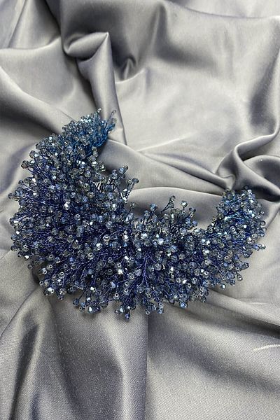 Hobigram إكسسوار شعر Blue Atair Henna و Crown Bridal – إكسسوار العروس، تصميم أنيق، إكسسوار نسائي – العروس