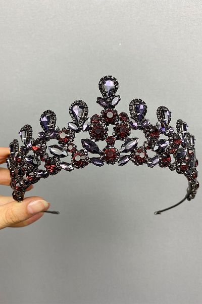Hobigram تاج زفاف Beety Henna باللون الأرجواني من أنثراسايت للعرائس - إكسسوار الزفاف، تصميم أنيق، إكسسوار نسائي -