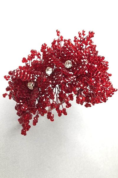Hobigram إكسسوار شعر Bellatrix Burgundy Crystal Stone Tiara للعروس والحناء - إكسسوار للعروس، تصميم أنيق - Gel