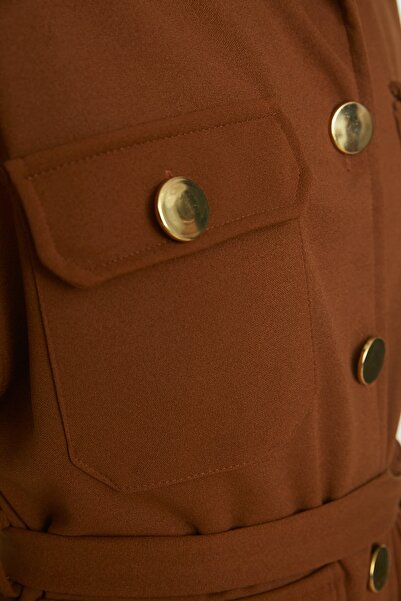 Trendyol Modest Camel Gold gombos mellény-nadrág kötött öltöny TCTAW22US0062