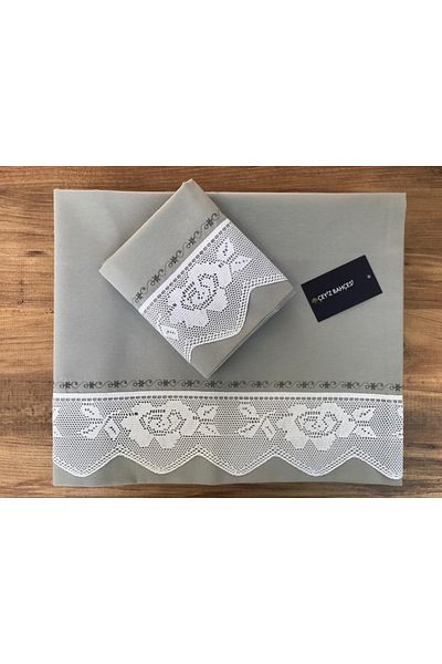 Çeyiz Bahçesi Σετ Παπλωματοθήκη Διπλό Rose Lace Piccolo Γκρι