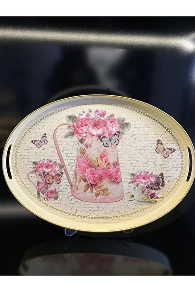 En Ucuz Mağaza Lüx Polyester El Boyama Tepsi Gold 43x30x4 Cm Vazo