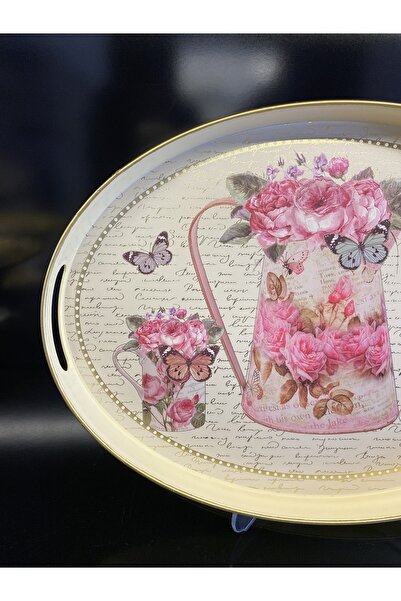 En Ucuz Mağaza Lüx Polyester El Boyama Tepsi Gold 43x30x4 Cm Vazo