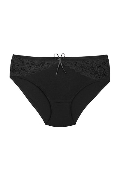 Zena Black Cotton Lace Detailed Plus Size Women's Panties