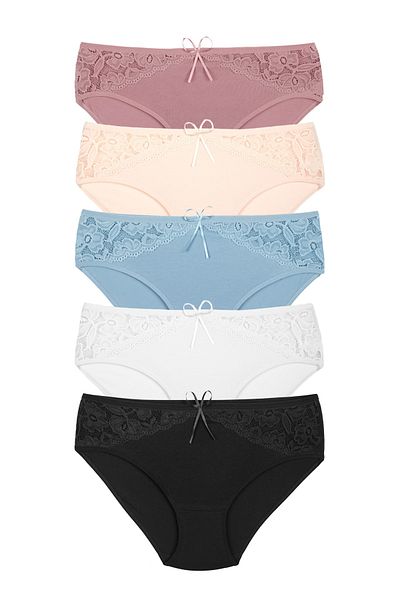 Zena 5-Piece Cotton Women's Panties with Lace Detail on the Front