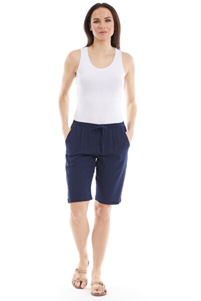 Newbutix Shile Cloth Women's Navy Blue Pocket Shorts
