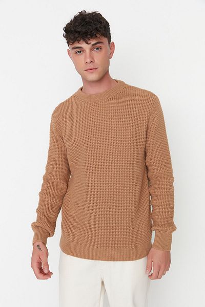 Trendyol Collection Kamelfarbener Strickpullover aus Wolle mit Rundhalsausschnitt – TMNAW23KZ00028