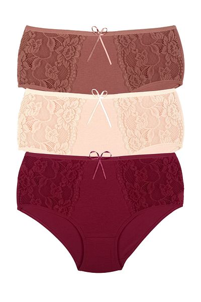 Zena 3-Piece Cotton Lace Sides Plus Size Women's Panties