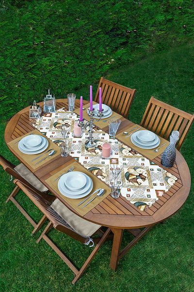 Realhomes Ethnic Motif Elephant Design Digital Printed 1 Runner & 4 Colorful American Service