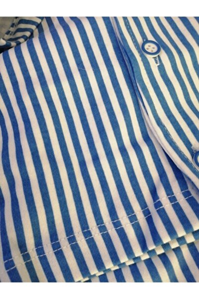 BEKA Interlok Düğmeli Çizgili Pijama Tk. Mavi