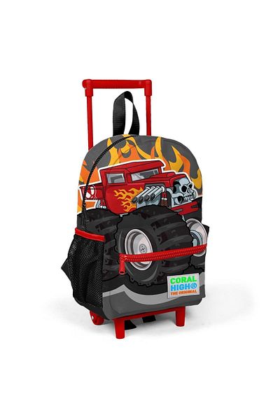 Coral High Dark Gray and Black Monster Truck Patterned Squeegee Slot Backpack - Two Compartments 24020