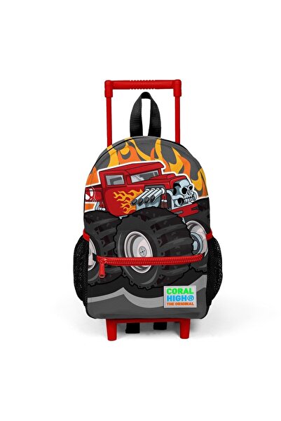 Coral High Dark Gray and Black Monster Truck Patterned Squeegee Slot Backpack - Two Compartments 24020