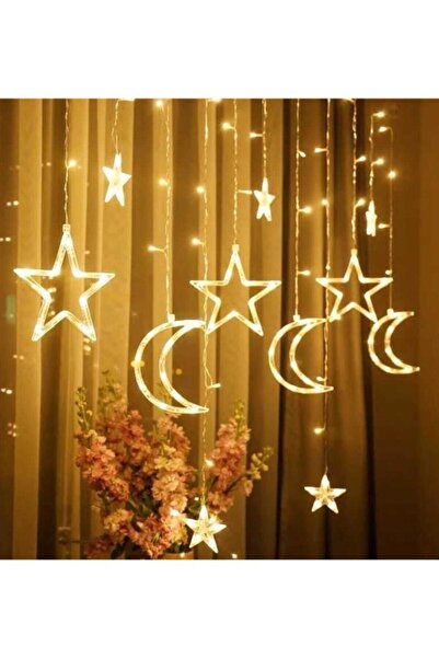 ORİJİNALDÜKKAN Ay Yıldız Perde Led Işıklar Animasyonlu Organizasyon Süsleme F...