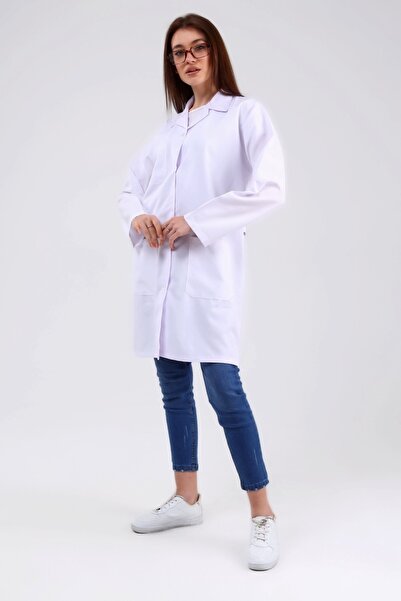 Çamdalı İş Elbiseleri Beyaz Alpaka Doktor Hemşire Kadın Önlük - Beyaz Kadın Iş Önlüğü