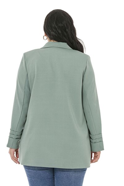 DISENTIS MODEST Jachetă de damă cu mâneci plisate verde mentă, cu piept dublu, mărime mare - fără căptușeală