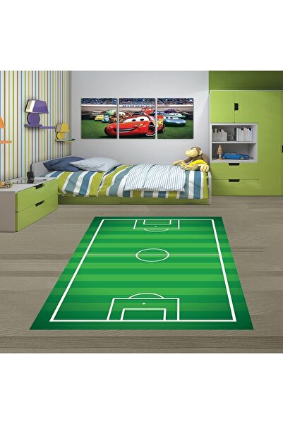 linazaitun Futbol Sahası Desenli Yıkanabilir Kaymaz Taban  Çocuk Odası Halısı