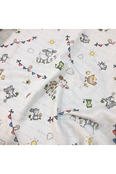 DİDABABY Muslin Hooded - Double Layer Poncho Bathrobe, Farm Pattern