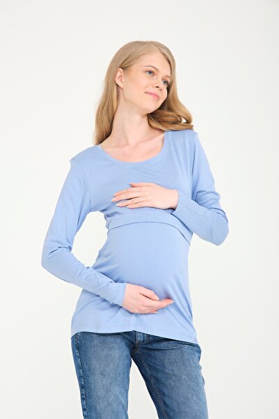 Perla Blanca Açık Mavi Emzirme Özellikli Hamile Bluzu
