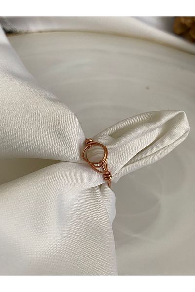 PelvedDesign White Agate Natural Stone Copper Wire Ring