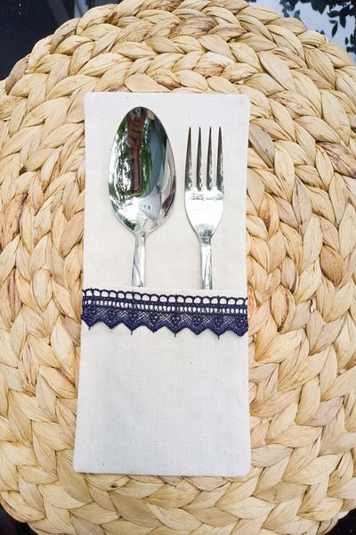 Emtory Home Παρουσίαση σερβιρίσματος 6 τεμαχίων λινό Navy Blue Lace Spoon Holder