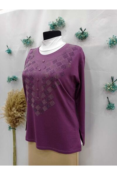 Sel Tekstil 2022 Model Round Collar Luxury Stoned Mother Combed Cotton Blouse