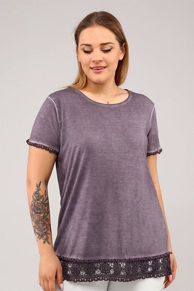 Seamoda Short Sleeve Skirt Ruched Oil Wash Tunic-purple