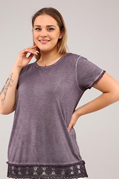 Seamoda Short Sleeve Skirt Ruched Oil Wash Tunic-purple