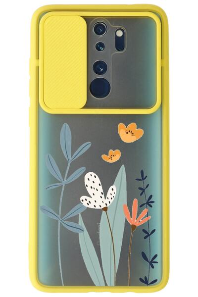 WANNA PROTECT Xiaomi Redmi Note 8 Pro Sarı Kamera Korumalı Sürgülü Çiçek Bask...