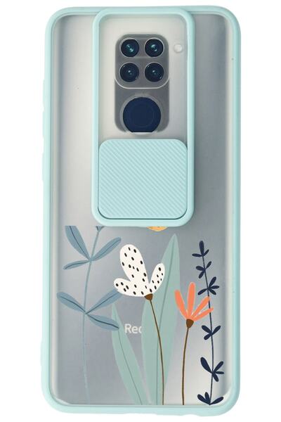WANNA PROTECT Xiaomi Redmi Note 9 Su Yeşili Kamera Korumalı Sürgülü Çiçek Bas...