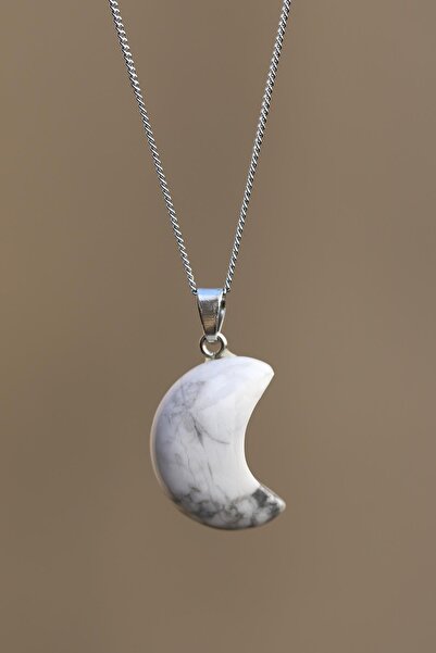 Alibaba Doğaltaş Howlite Natural Stone Moon Model Necklace