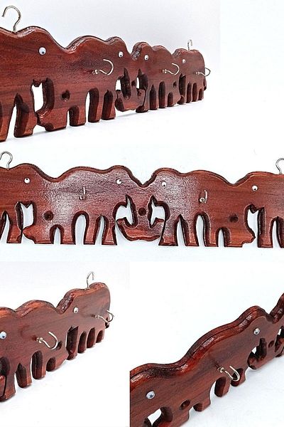 Dünyadan Hediyeler Elephant Themed Quadruple Wooden Bag and Key Hanger