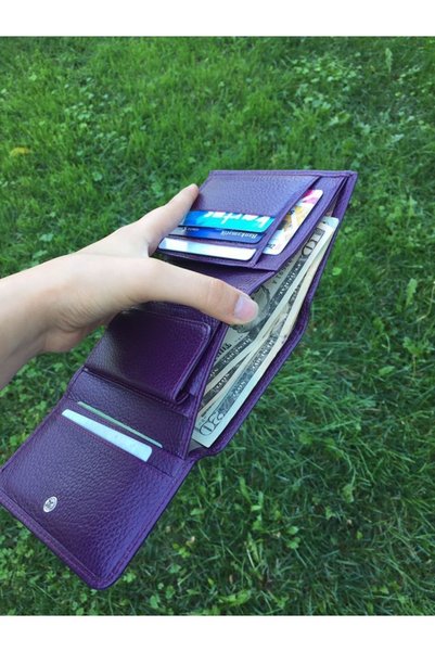 DERKON Mini Bozuk Para Hazneli Hakiki Deri Cüzdan Mor