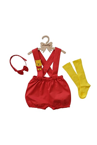 Feriatolye Erkek Bebek Salopet Winnie The Pooh Konsepti Kırmızı Salopet Papyo...