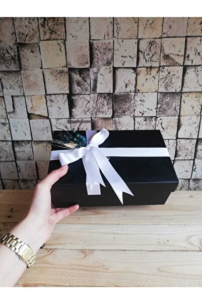 Destina Tasarım 2 No - Hediye Kutusu, Siyah Dikdörtgen Kutu, Damat Bohçası