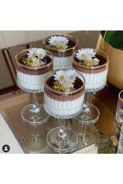 Paşabahçe Elysia 500 Cc Gilded Footed Bowl Presentation Glass 4 Pieces 078oa