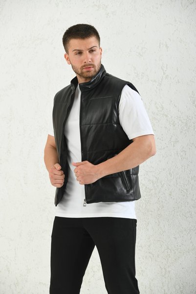Weskam Men's Genuine (REAL) Leather Puffer Vest