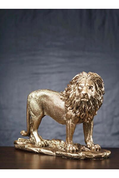 Livado Büyük Boy Aslan Altın Dekoratif Biblo Heykel